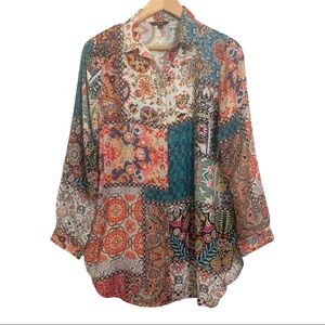 Sivana Colorful Block Print Blouse M